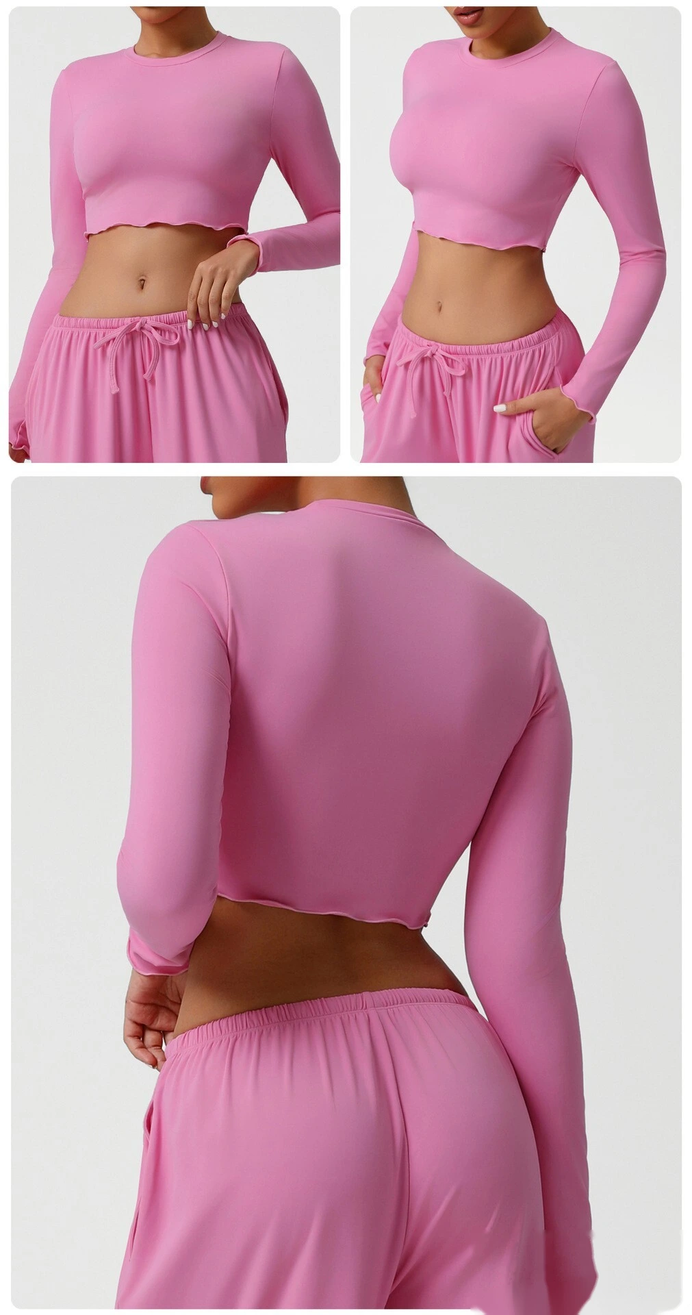 Customize the new yoga fitness suit skin-friendly breathable short slim slimming sports long sleeve T-shirt. detail