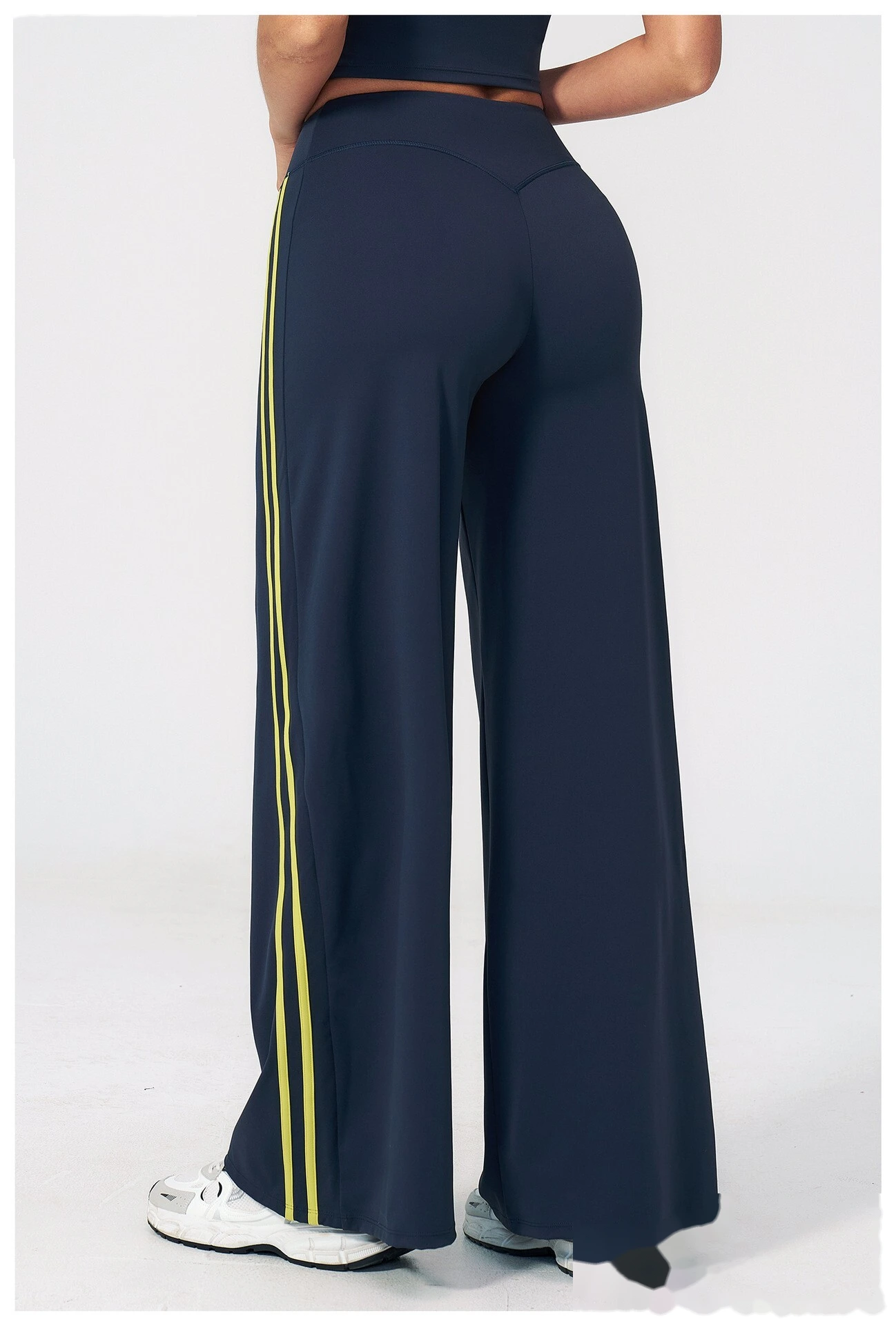 High Waist Hip Lifting Flare Yoga Pants, Color Block Naked Feel Slimming Workout Wide Leg Trousers detail