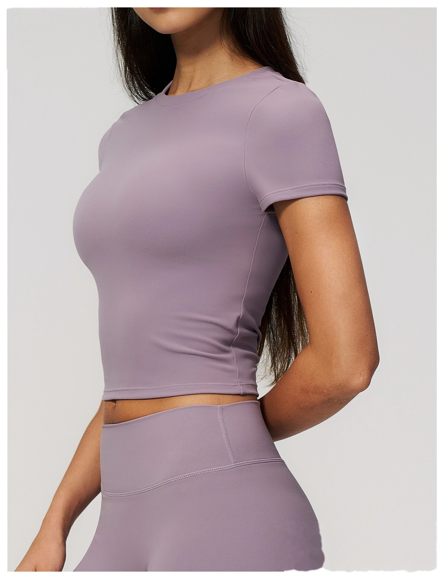 High elastic breathable yoga clothes short sleeves tight slim short sports leisure fitness Pilates T-shirt detail