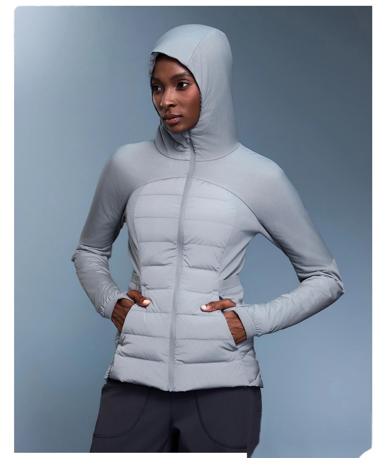 Custom Women's Lightweight White Duck Down Sports Jacket - Slim-Fit, Warm Running Puffer Coat detail
