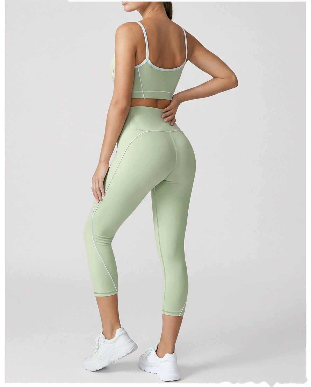 Women Workout Tracksuit, Sleeveless Athletic Vest + High Elastic Seven-Eighths Pants, Breathable Gym Clothing Set detail