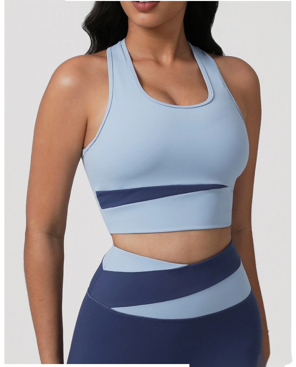 Custom High-Support Shockproof Yoga Bra - Color-Block Backless Tank Top with Pads for Running & Fitness Workouts detail