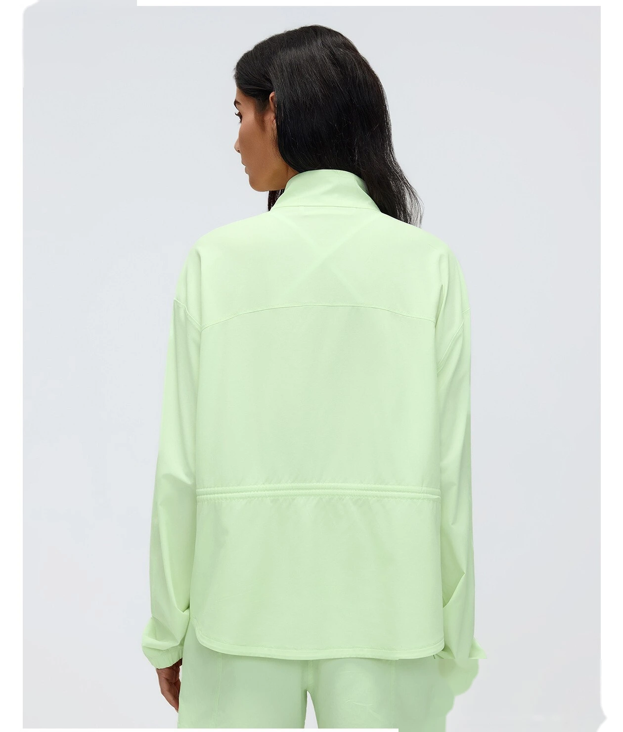 Custom Women’s Stand Collar Sports Jacket Slim Waist Loose Fit Workout Yoga Running Outerwear detail