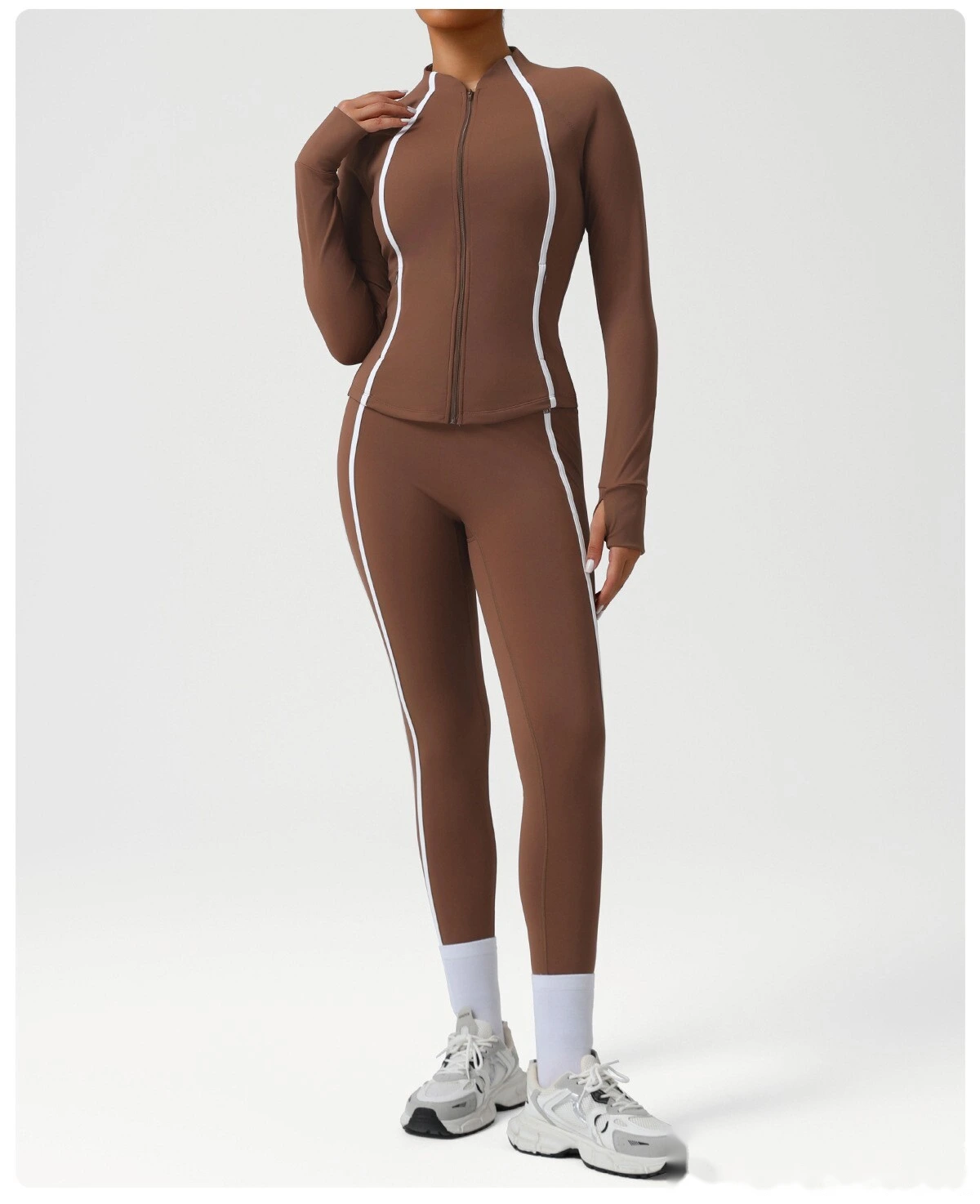 Custom autumn and winter sports yoga clothing jacket zipper cardigan jacket high elastic training fitness jacket detail