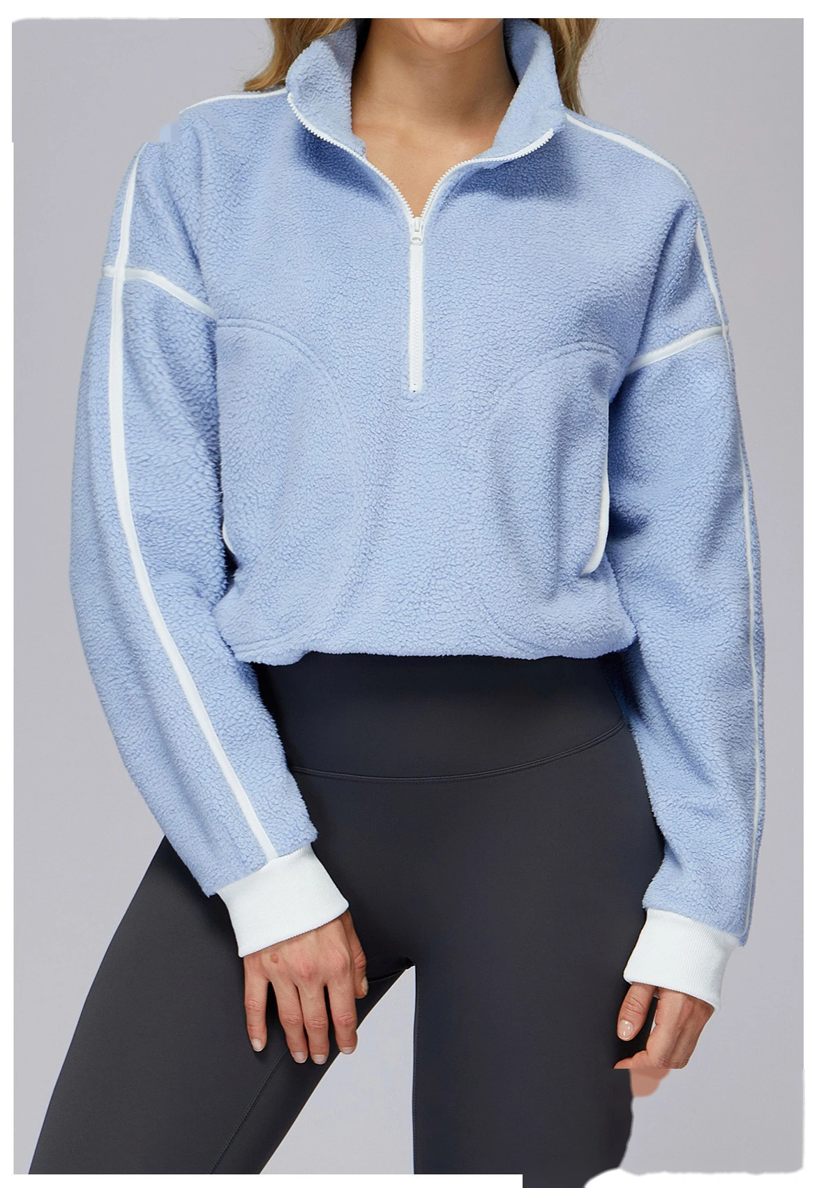 Customized autumn and winter stand-up collar windproof and warm polar fleece coat women's cashmere sports sweater detail