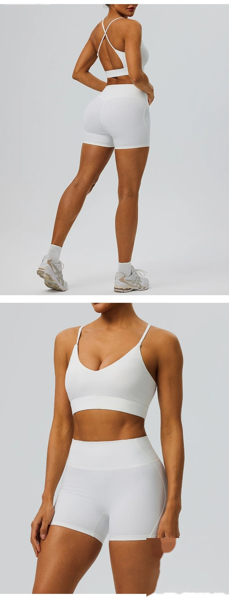 Custom Women’s Breathable Quick Dry Active Set Beauty Back Sports Bra High Waist Gym Shorts Fitness 2 Piece Outfit detail