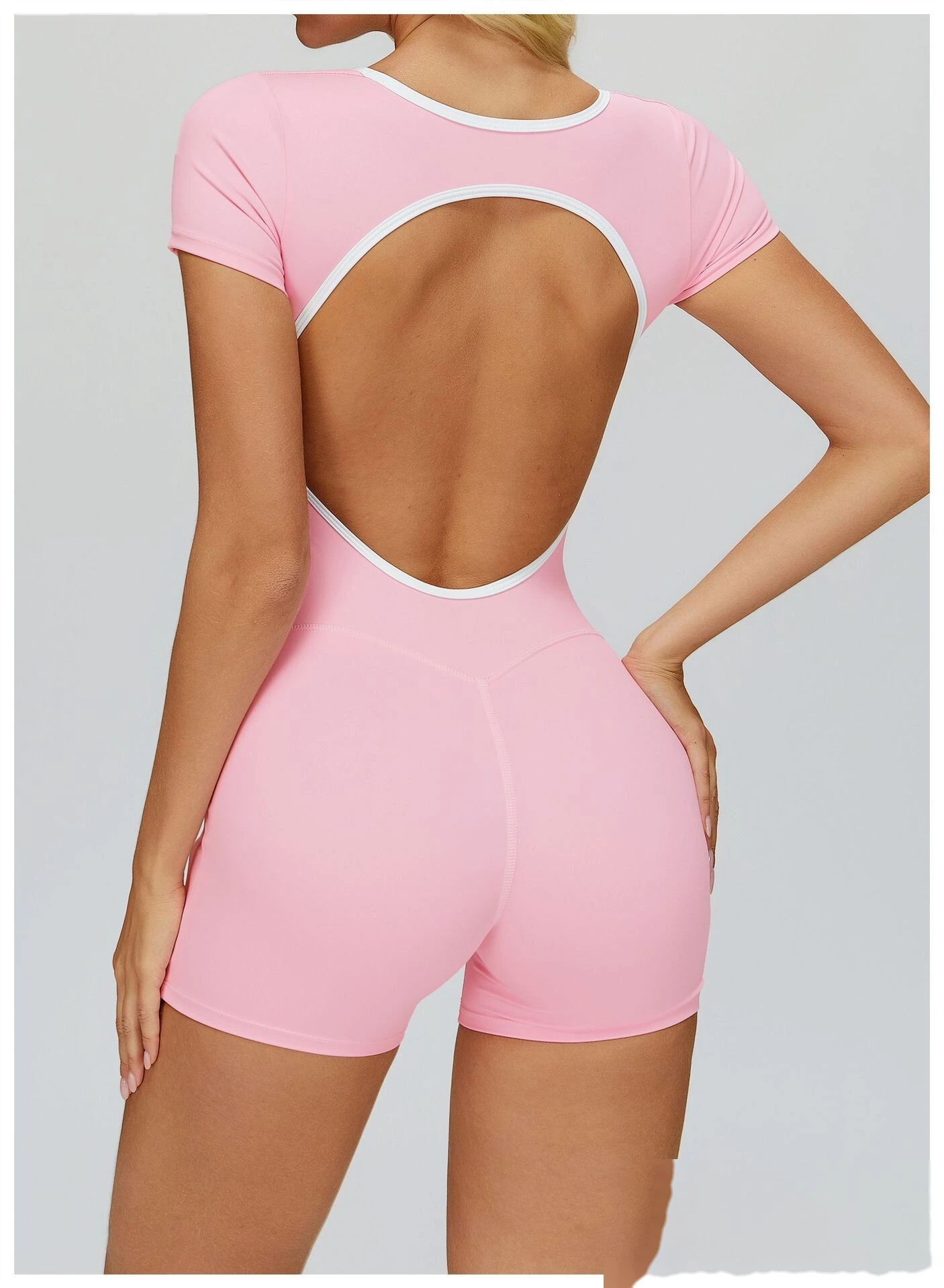 Custom Naked-Feel Yoga Jumpsuit - Women’s Color Block Openwork Cutout Back Tight Fitness Running Bodysuit detail