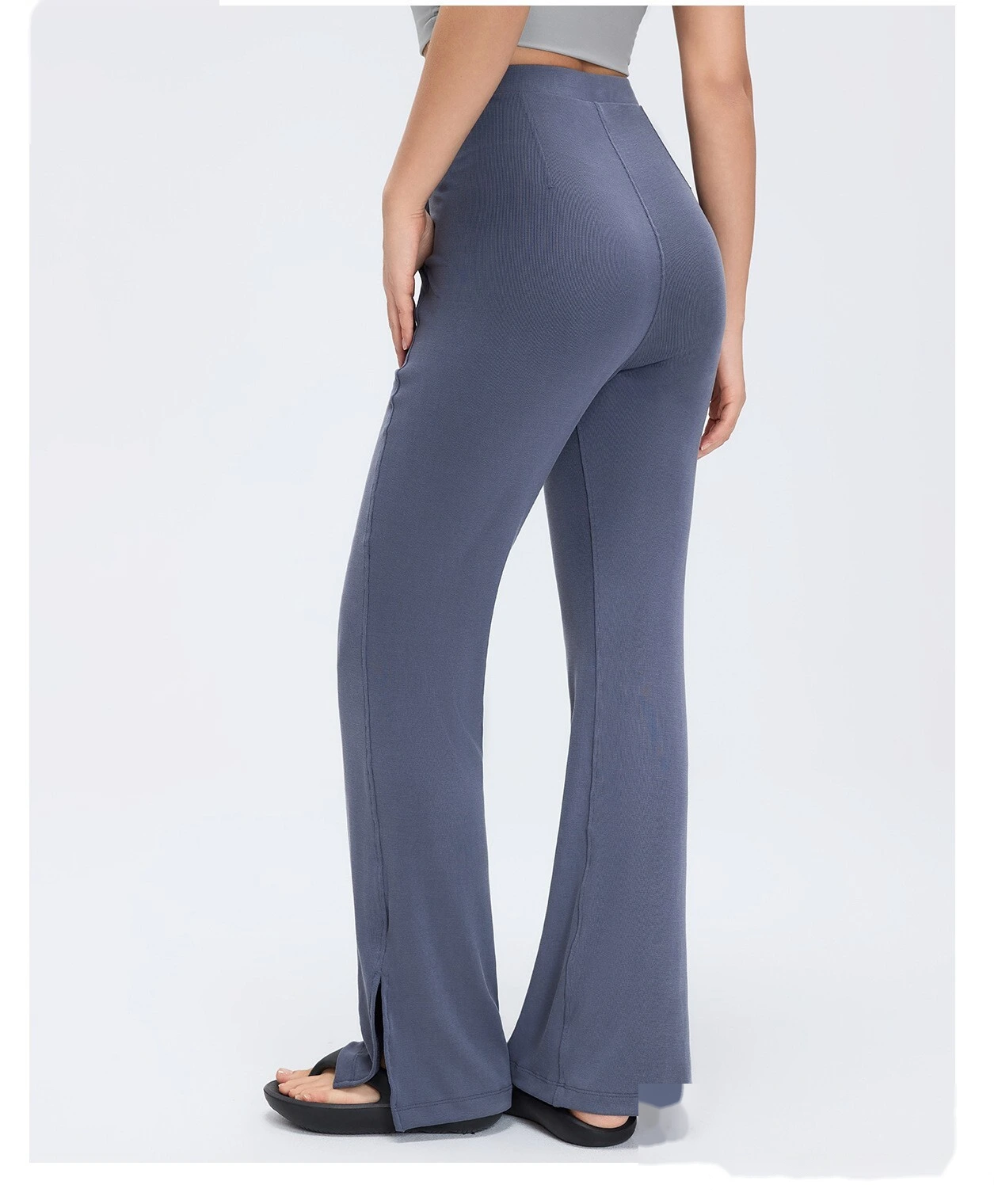 Custom Split Hem Yoga Pants - Women's Sand-Washed Ribbed Wide-Leg Flared Slimming Sports Pants detail