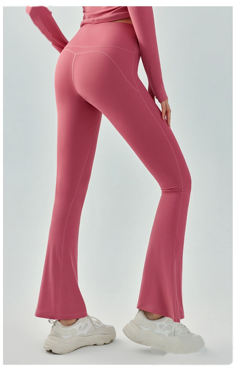 Women tights butt lift leggings casual wide-leg high rise running bell-bottom detail