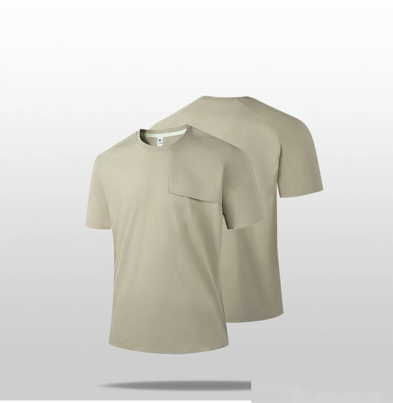Custom Men’s 7A Antibacterial Ice Silk Lightweight T-Shirt Loose Breathable Seamless Tee with Pocket detail