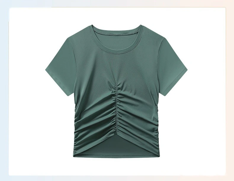 Customized folding movement short-sleeved slim slimming short yoga top woman detail