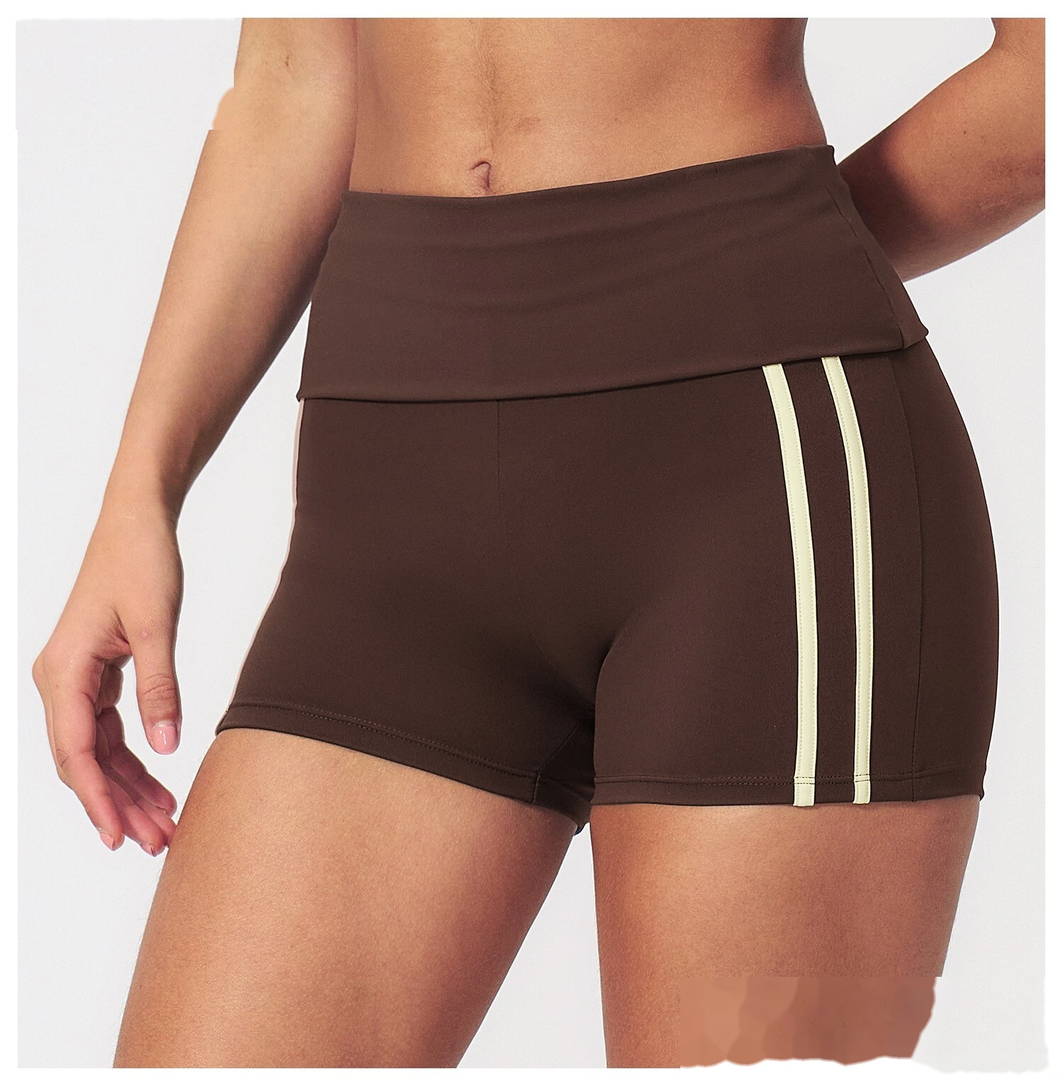 Custom European American Fitness Shorts, High Waist Roll Waist Peach Hip Elastic Naked Feel Tight Yoga Shorts For Women detail