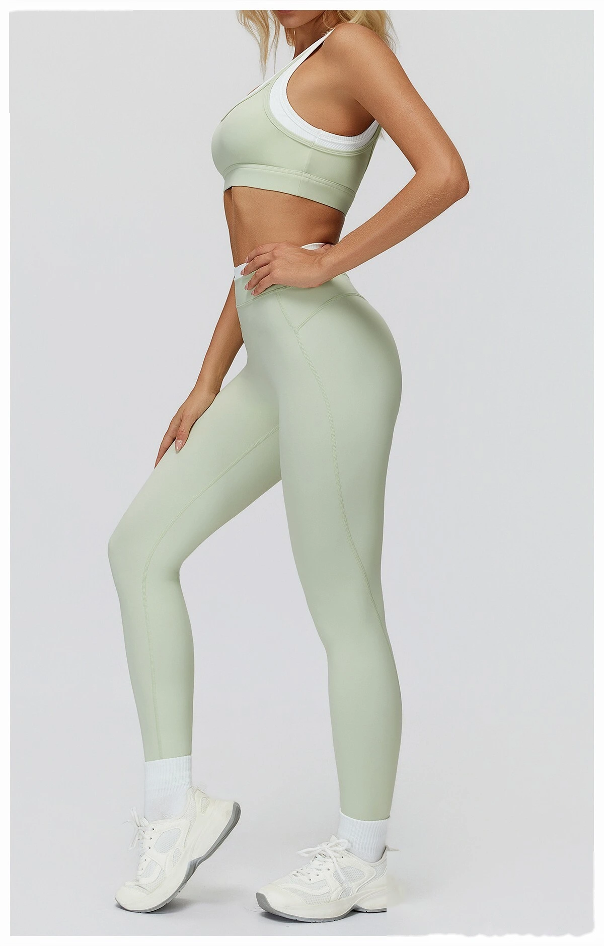 Customizable EU-US Athletic Leggings | Women's Ribbed High-Waist Contrast Tights, Yoga & Running detail
