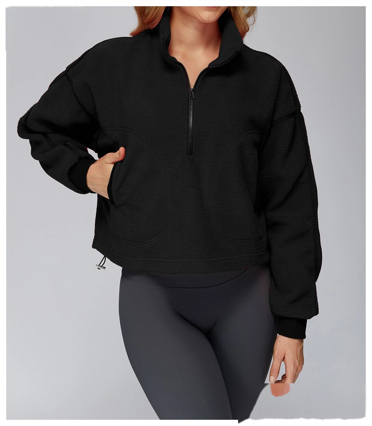 Customized autumn and winter stand-up collar windproof and warm polar fleece coat women's cashmere sports sweater detail
