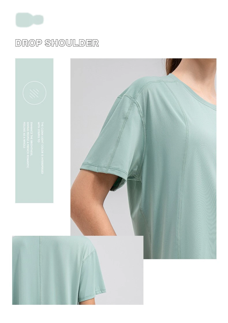 Women summer loose short sleeve t-shirt quick dry breathable fitness tee detail