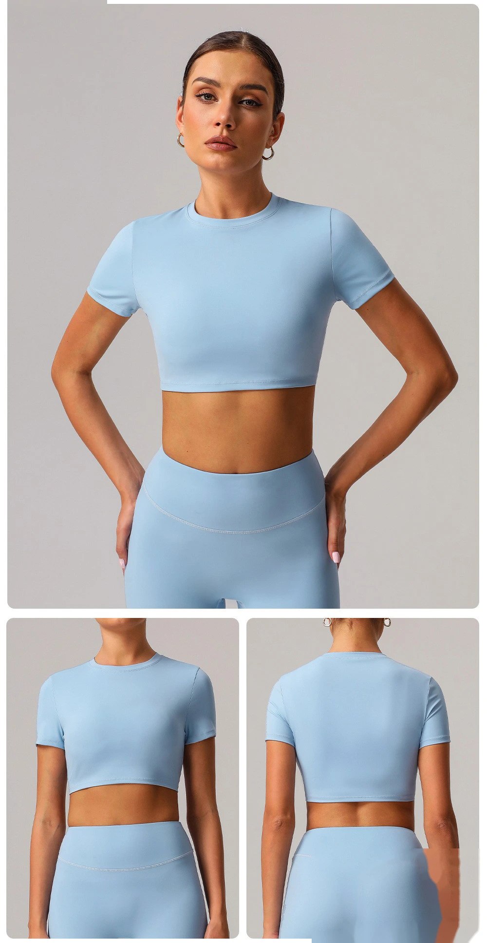 Customized tight-fitting yoga short-sleeved women's sports short-sleeved fitness clothes short-sleeved tops detail