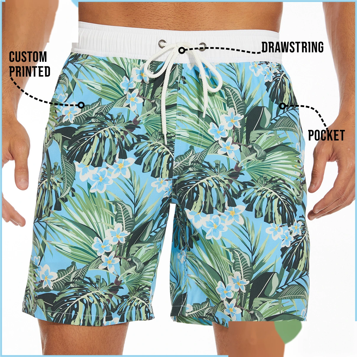 Men outdoor loose custom printed beach shorts detail