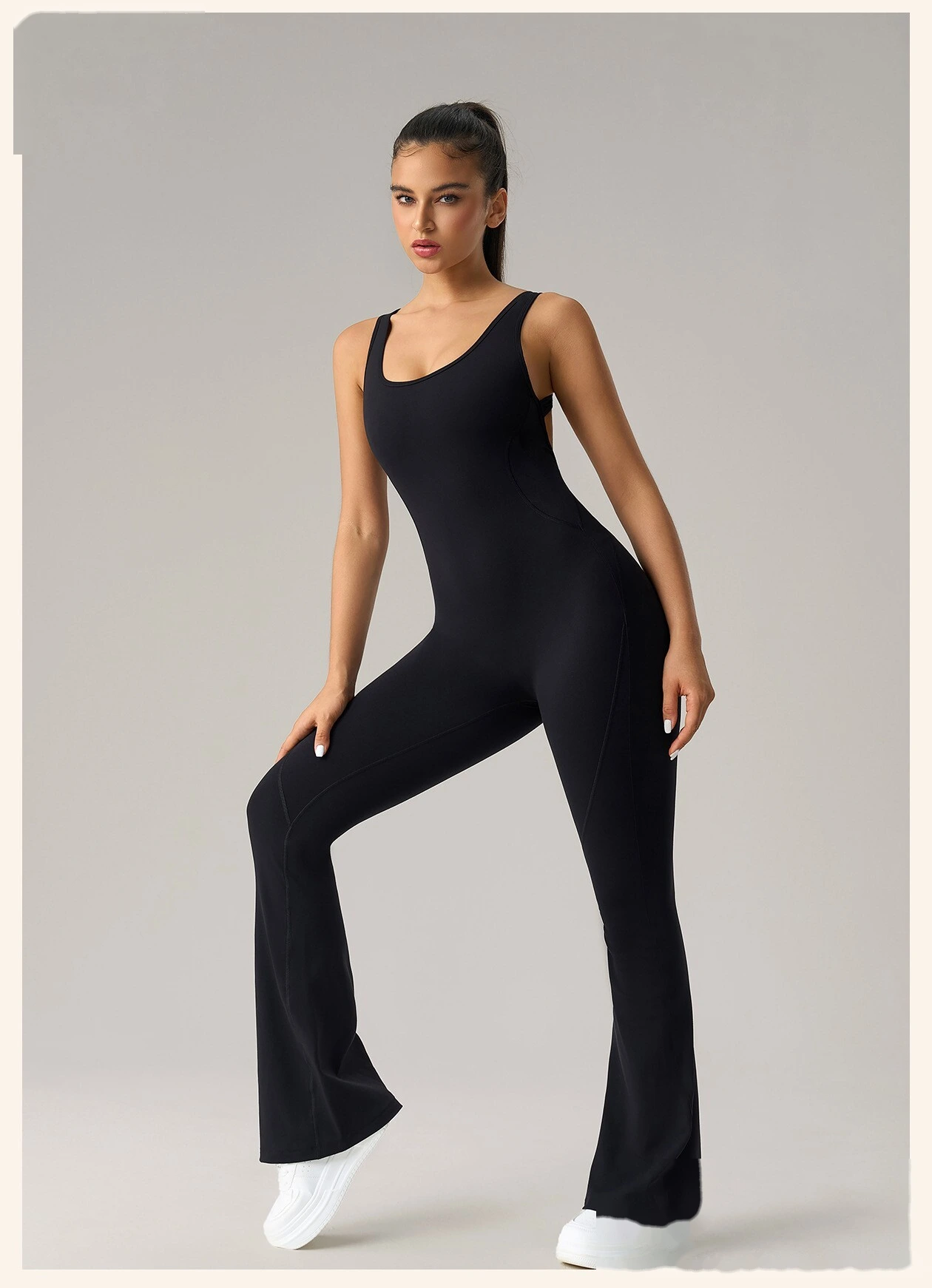 Women’s Custom Fake Two-Piece Camisole Yoga Jumpsuit Sexy Backless Butt Lifting Fitness Bodysuit detail