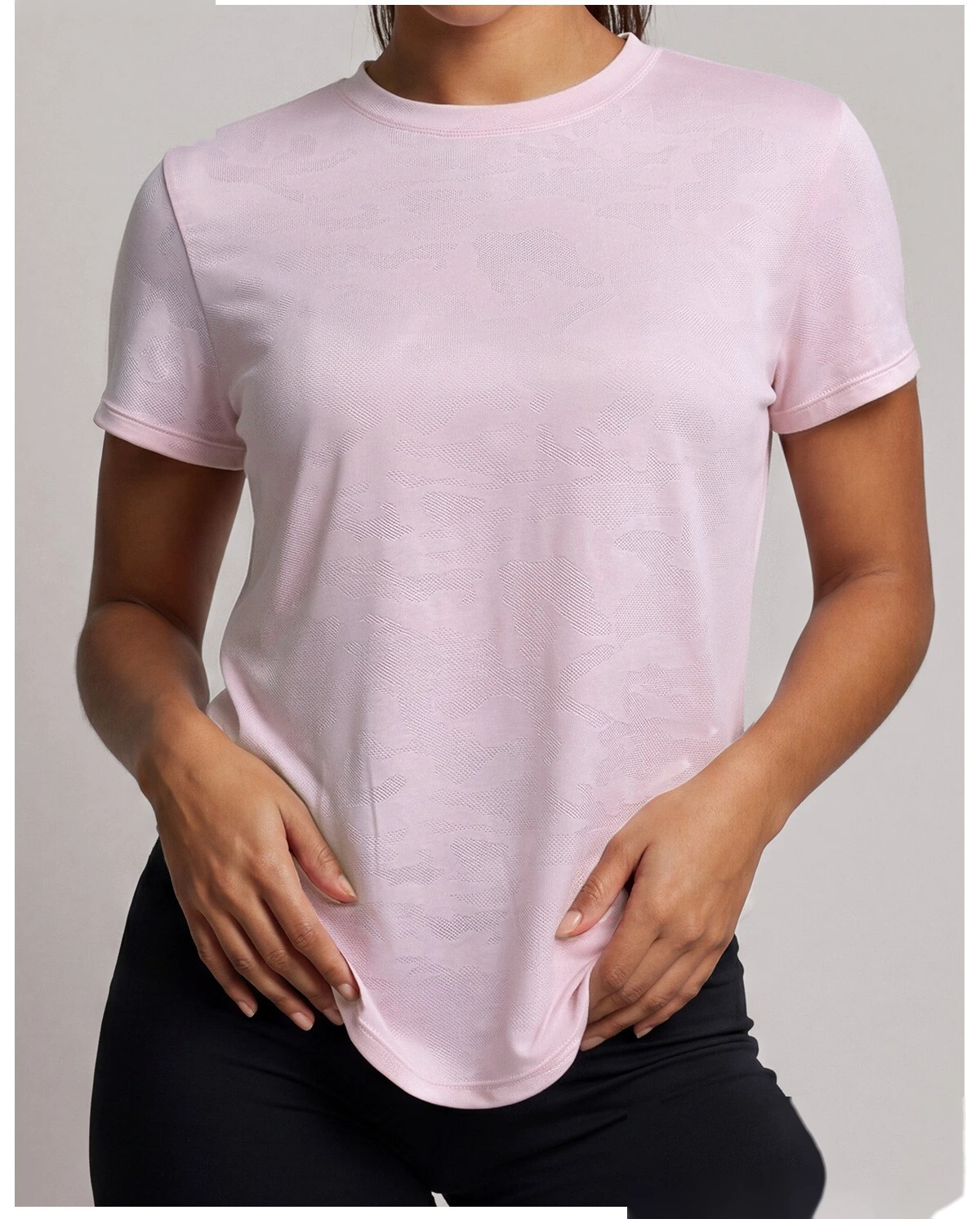 Summer short-sleeved women's new Jacquard running training suit fitness sports shirt T-shirt breathable blouse detail