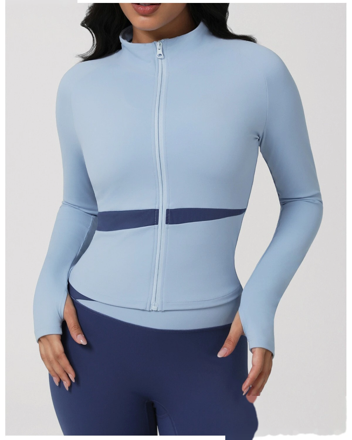 Yoga clothing, Pilates training, fitness top, morning running, quick-drying sports, color-block long-sleeve jacket detail