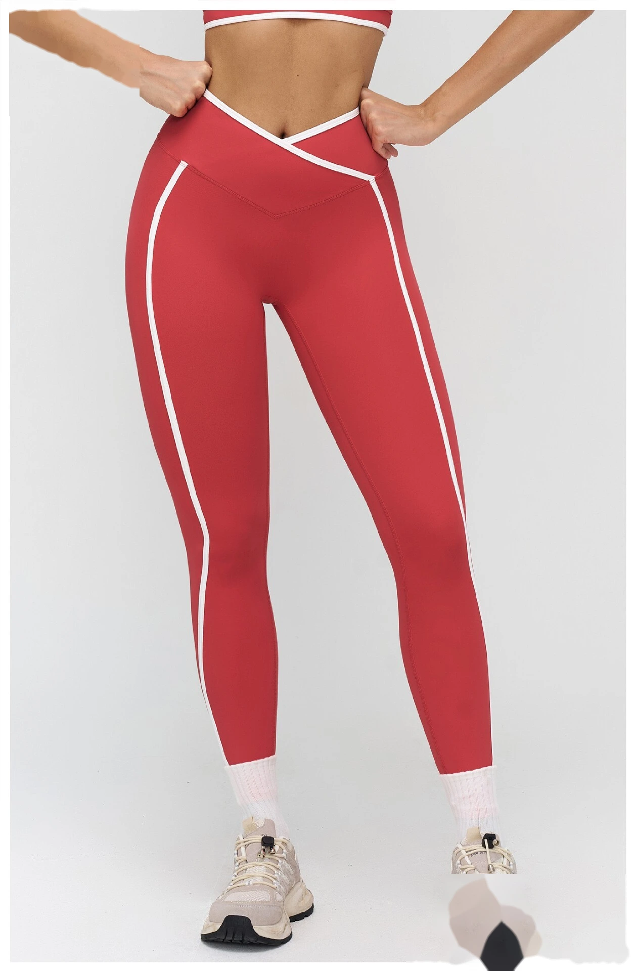 Custom Cross Waist Yoga Pants - Women's Buttery Soft Color Block Tight Running Fitness Leggings detail
