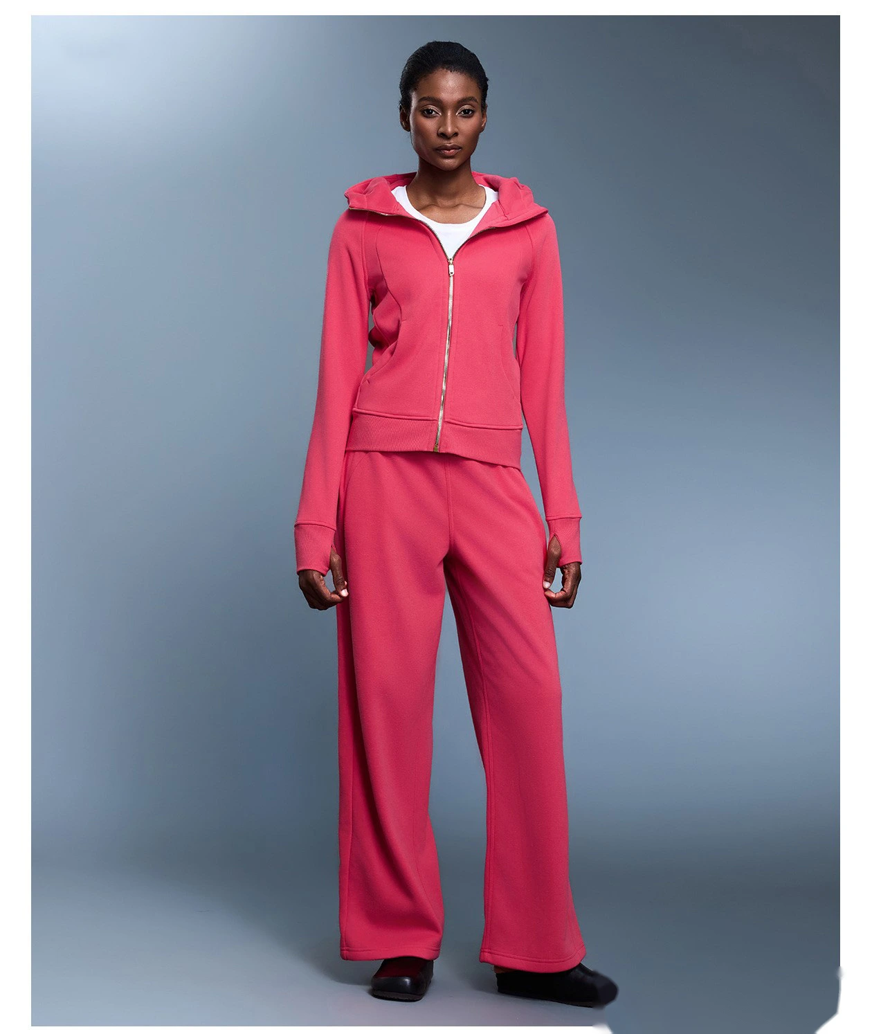 Customized autumn and winter plus velvet thick straight wide-leg pants loose warm sports pants detail