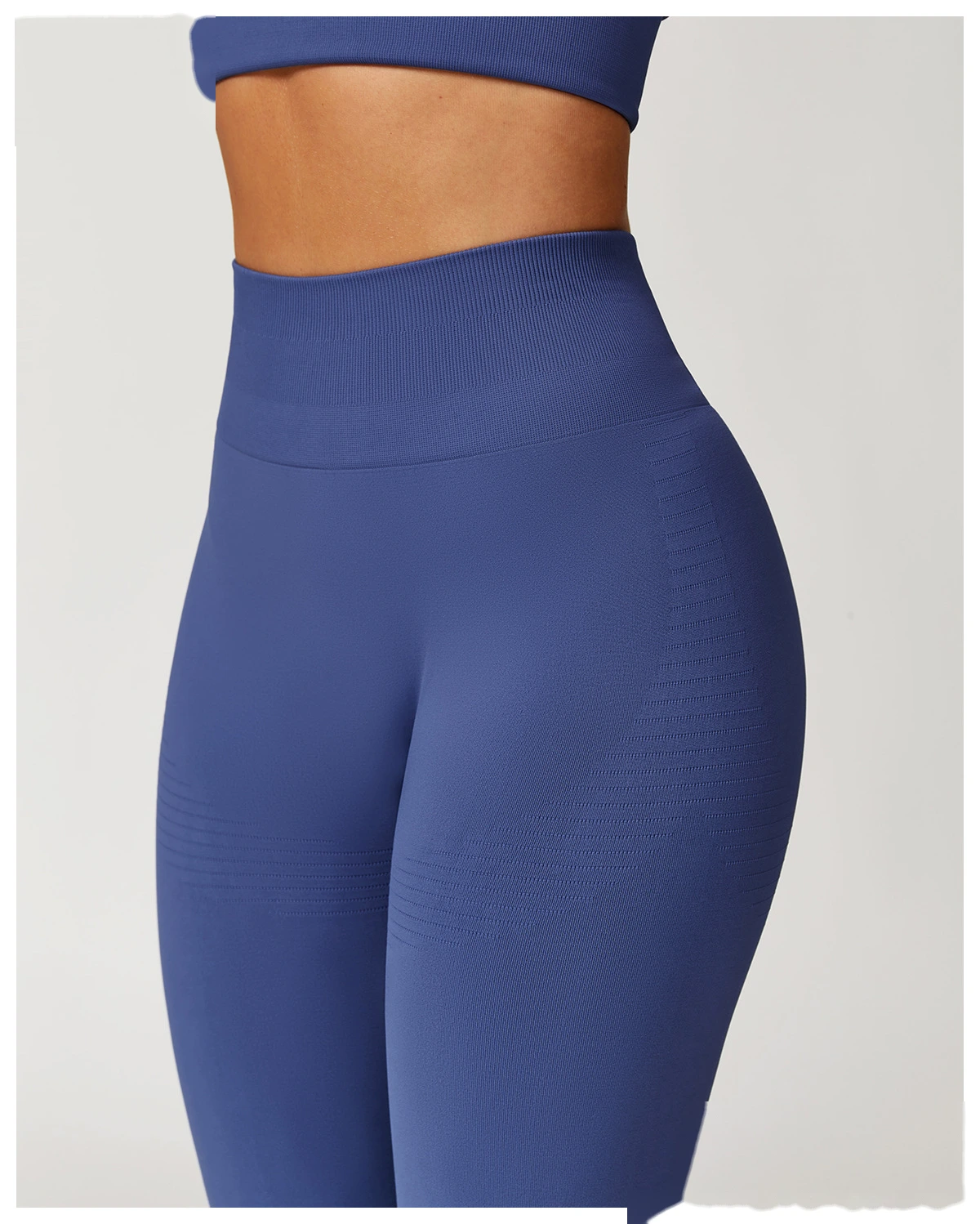 Custom EU/US High-Waisted Yoga Pants - Seamless Butt-Lifting Ribbed Waist Tummy-Control Leggings for Running Gym detail