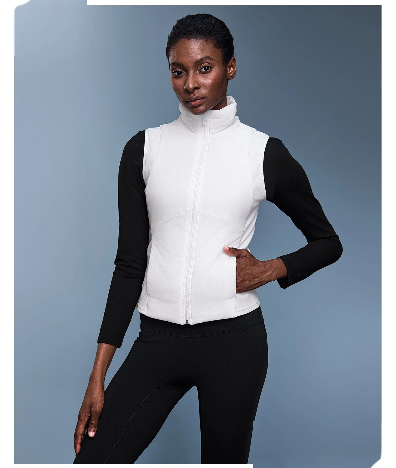 Custom autumn and winter stand collar windproof vest women's short lightweight cashmere warm cotton vest. detail