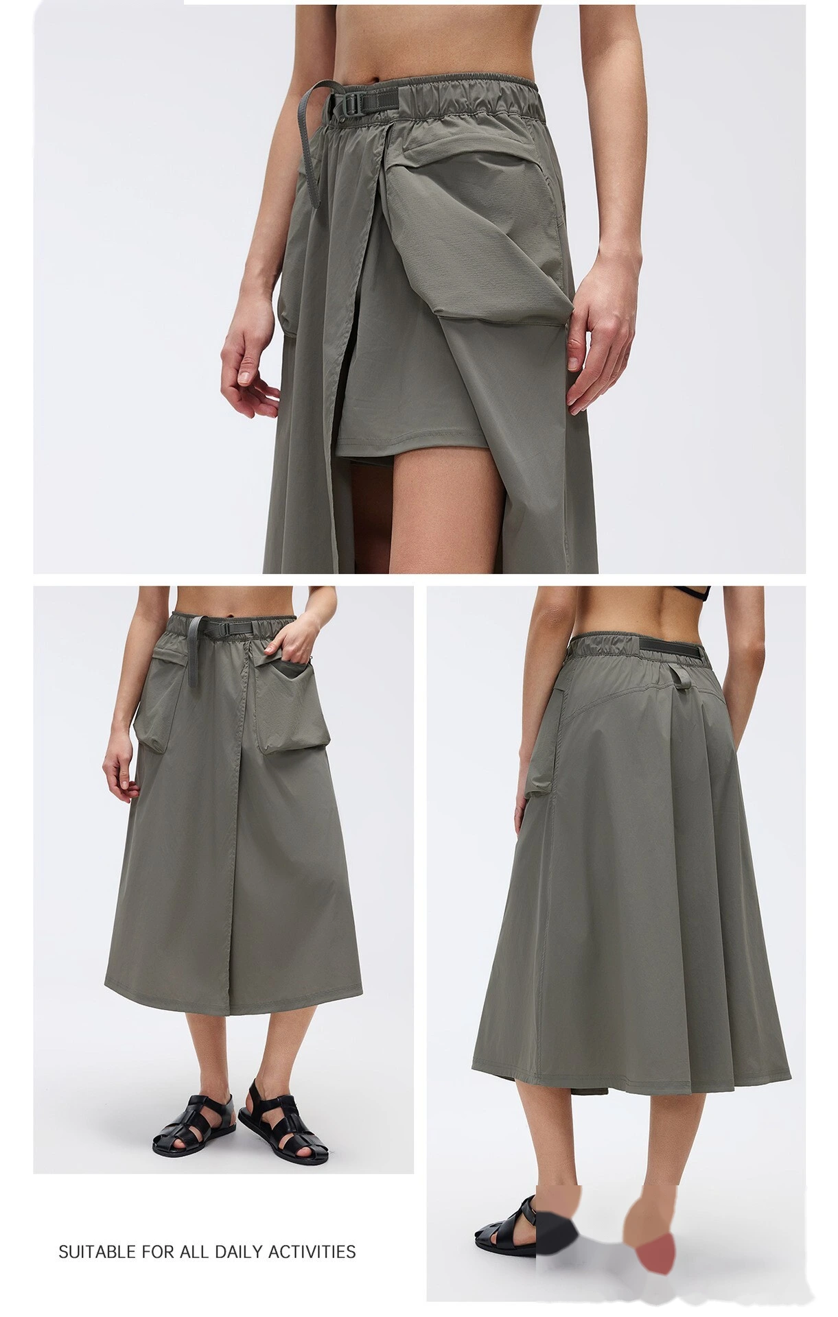 Bulk Custom Cargo Sports Skirt - Women's Water-Repellent Big Pocket Casual Outdoor Midi Skirt detail