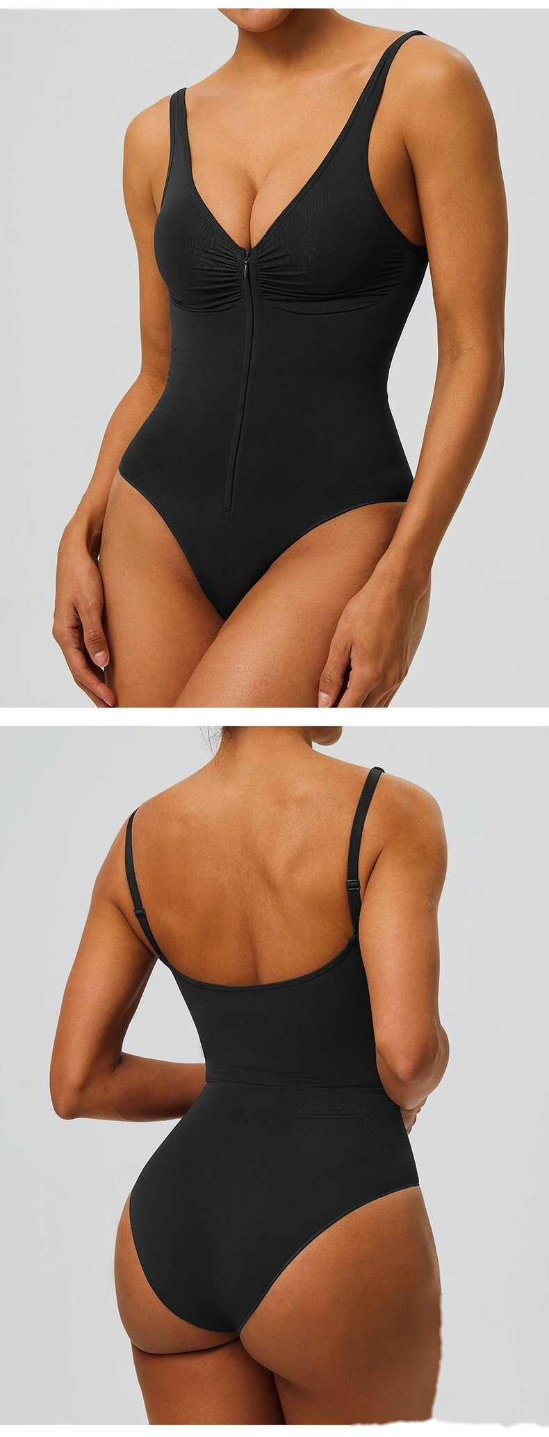 Seamless Zipper Up One Piece Shapewear Strong Compression Tummy Control Body Shaper detail