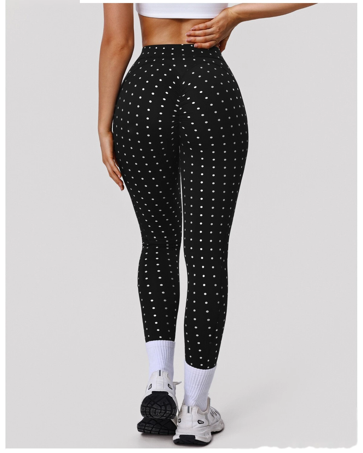 Bulk Custom Polka Dot Yoga Leggings - Women's High-Waisted Cross Cutout Butt-Lifting Sports Pants detail