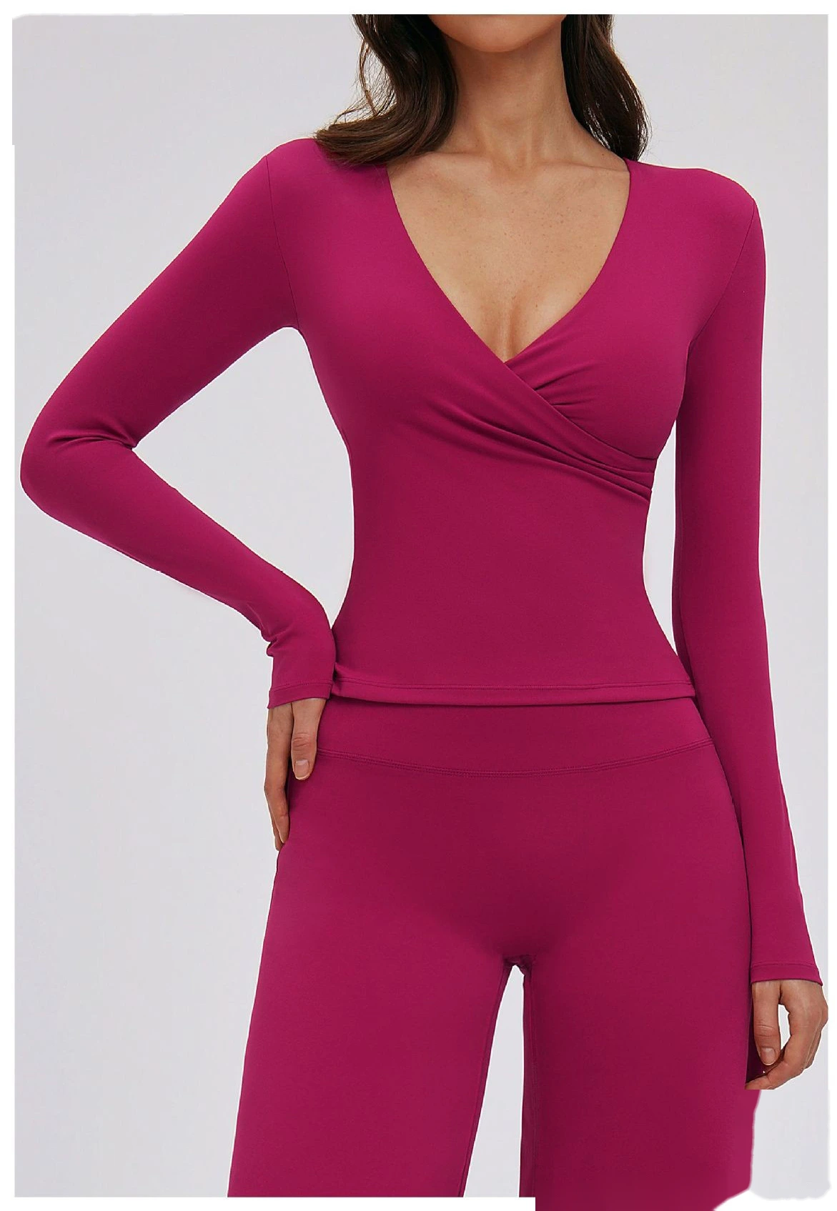 Custom Yoga Long Sleeve Top - Women's V-Neck Pilates Workout Shirt for Running & Fitness detail