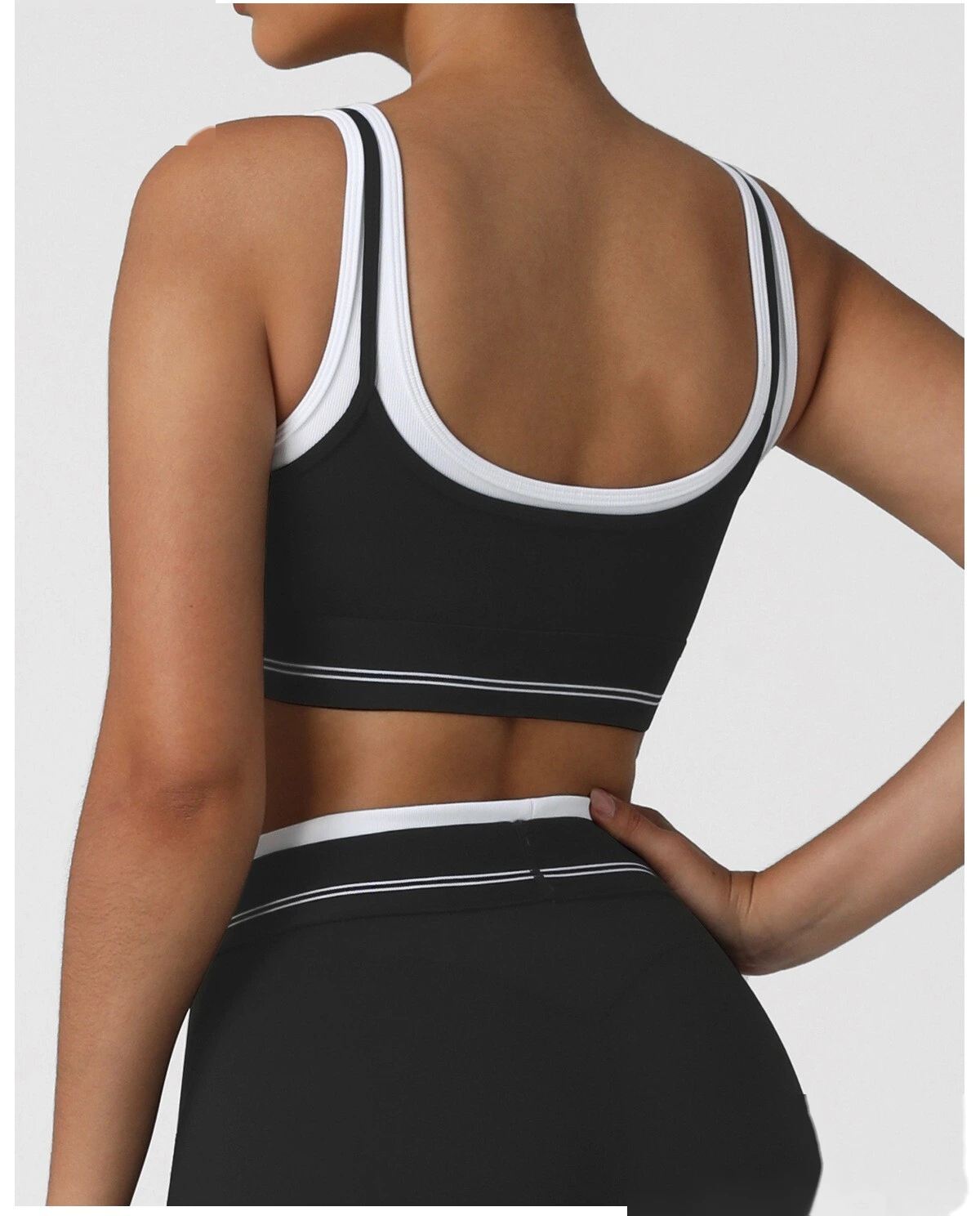 Women's High-Elastic Padded Sports Bra - Customizable 2-in-1 Color Block Yoga Bra, Fitness Workout Tank Top detail
