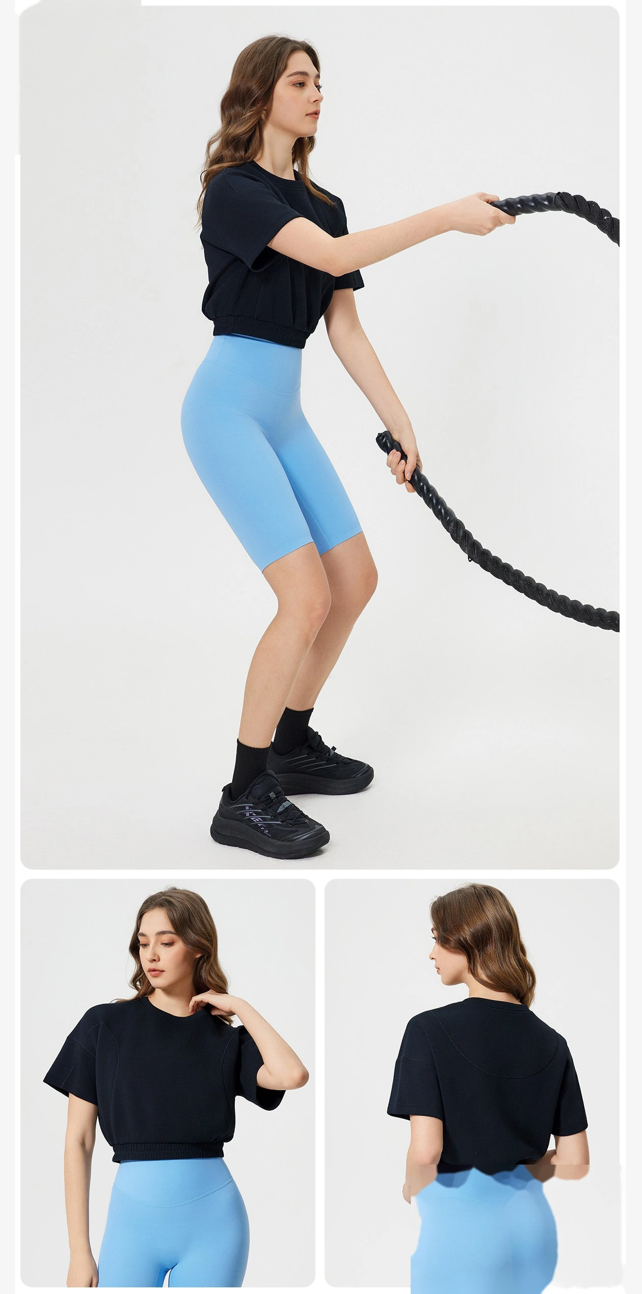 Customized air layer yoga clothes short-sleeved female short umbilical fashion Joker fitness shirt T-shirt detail