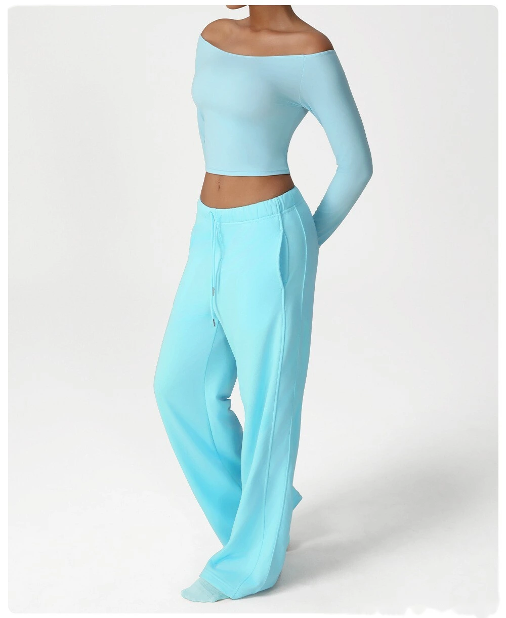 Custom leisure sweatpants loose pocket straight wide-leg pants dance training yoga pants running fitness pants detail