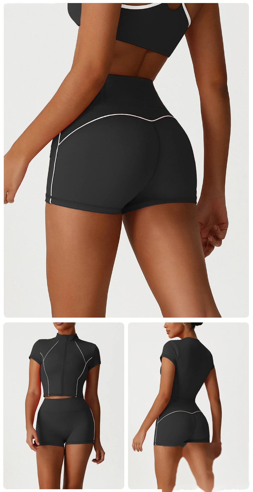Custom color matching tight-fitting yoga pants peach hip high waist shorts without T-line outdoor running fitness shorts detail