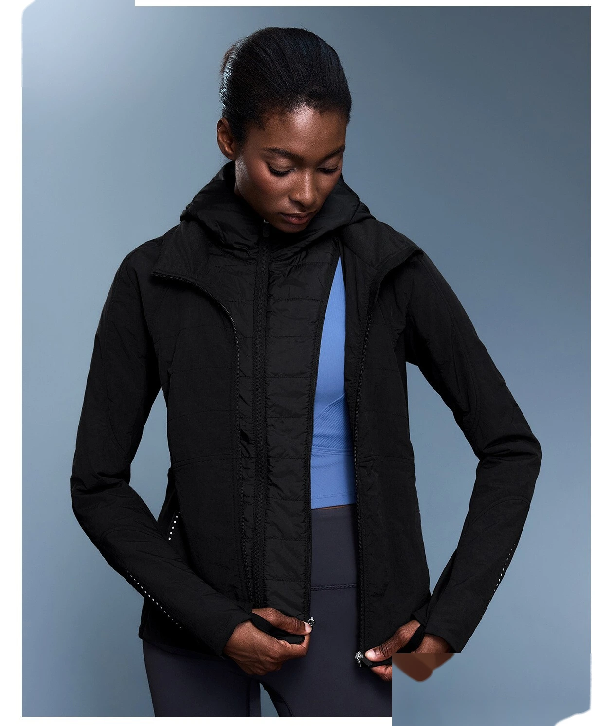 Customized winter vacation two-piece hooded sports cotton-padded jacket waterproof waist slimming warm cotton coat femal detail