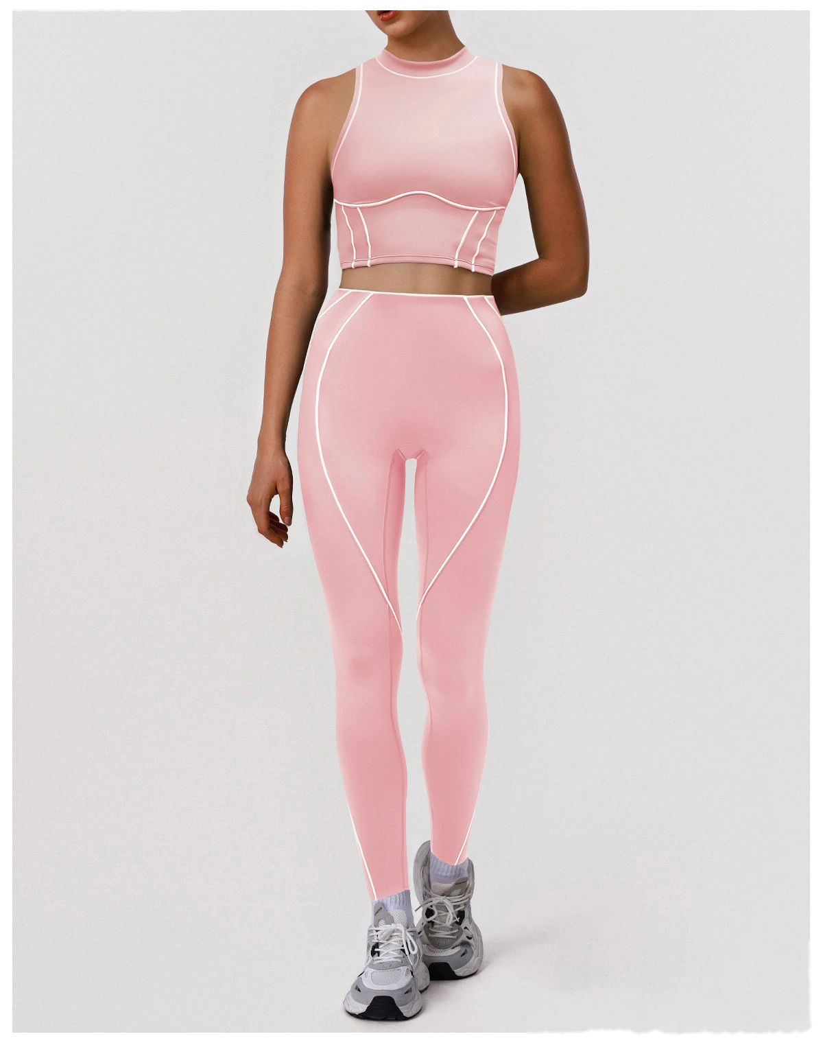 Custom Color Block Fitness Set - High Support Sports Bra & Tight Training Leggings for Yoga Running detail