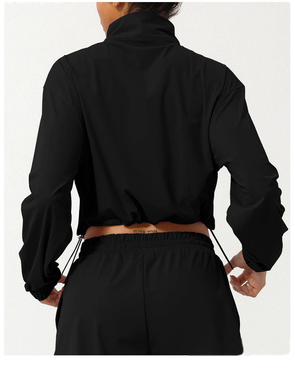 Customized semi-zipper turtleneck sunscreen yoga suit jacket UV-proof outdoor drawstring hooded sun-protective clothing detail