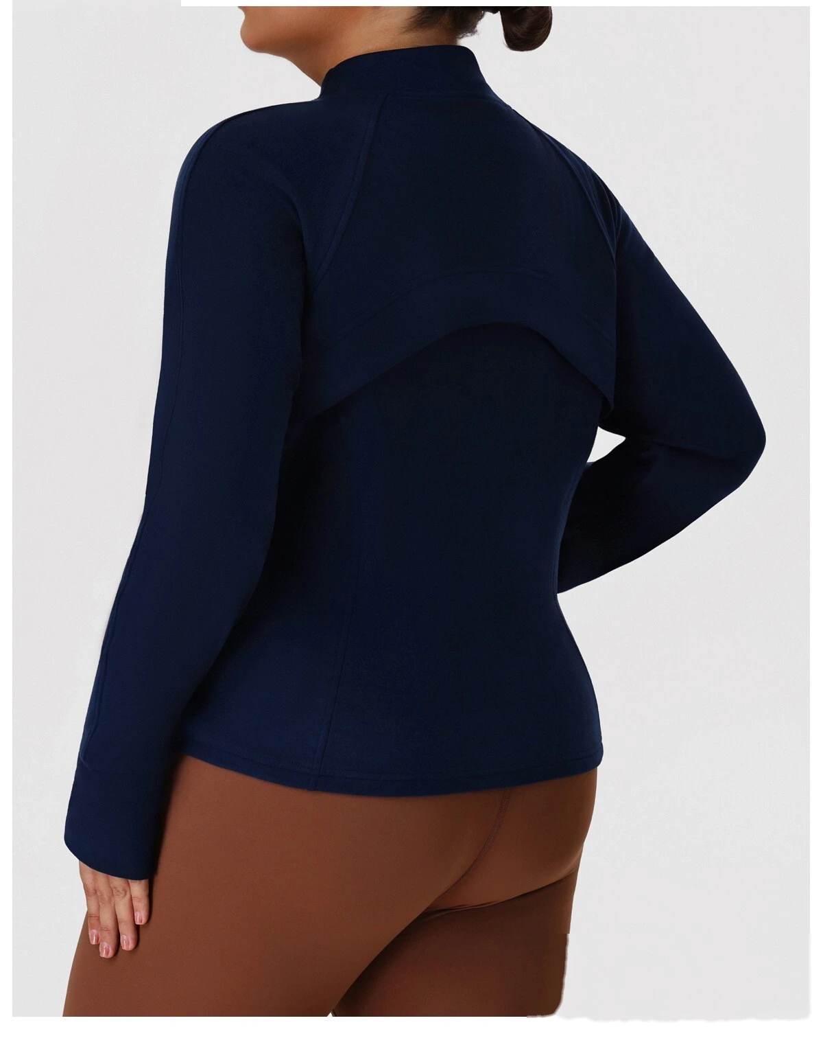 Custom Plus Size Slimming Fleece Sports Jacket for Women - Warm Figure-Hiding Stand Collar Plush Yoga Outerwear detail