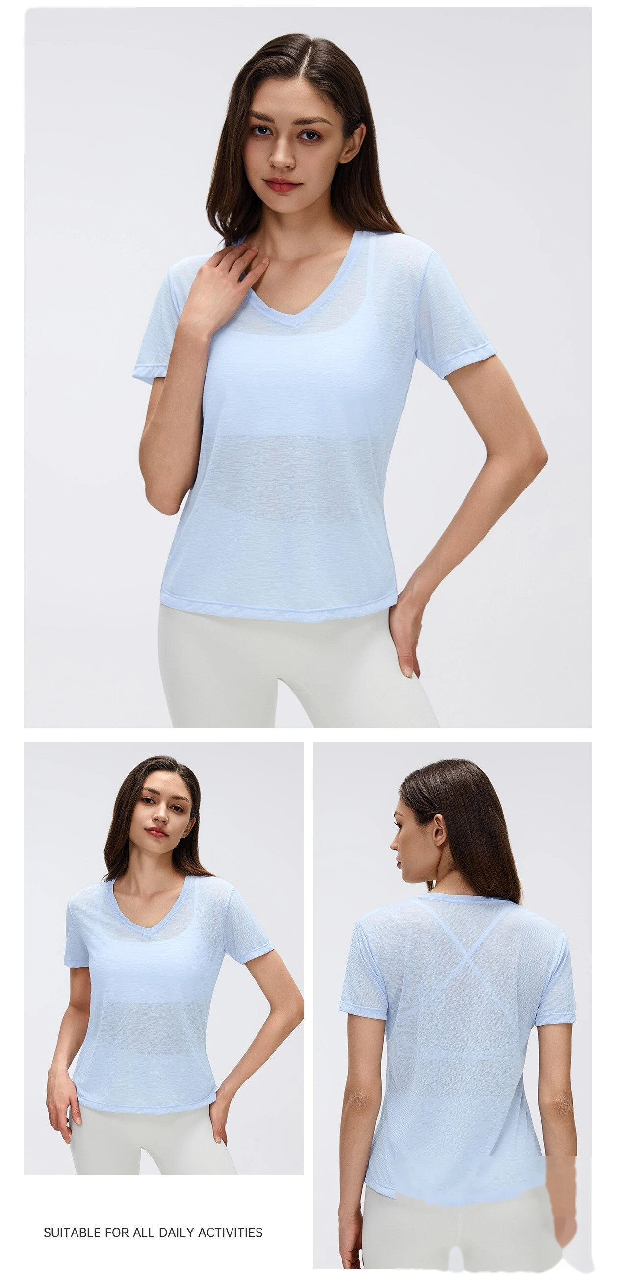 Bulk Custom V-Neck Yoga T-Shirt - Women's Summer Bamboo Yarn Lightweight Quick-Dry Gym Running Activewear detail