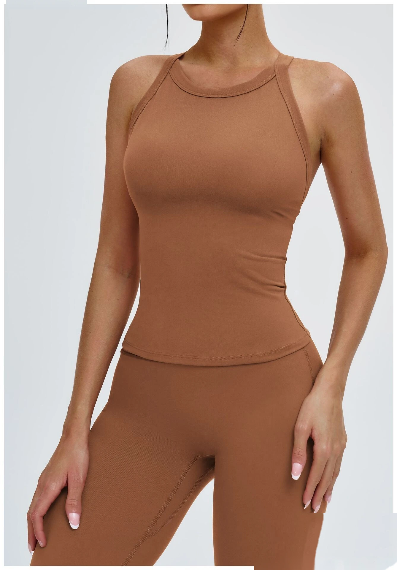 Bulk Custom Open Back Yoga Tank - High-Support Shockproof Cutout Workout Top for Outdoor Gym detail