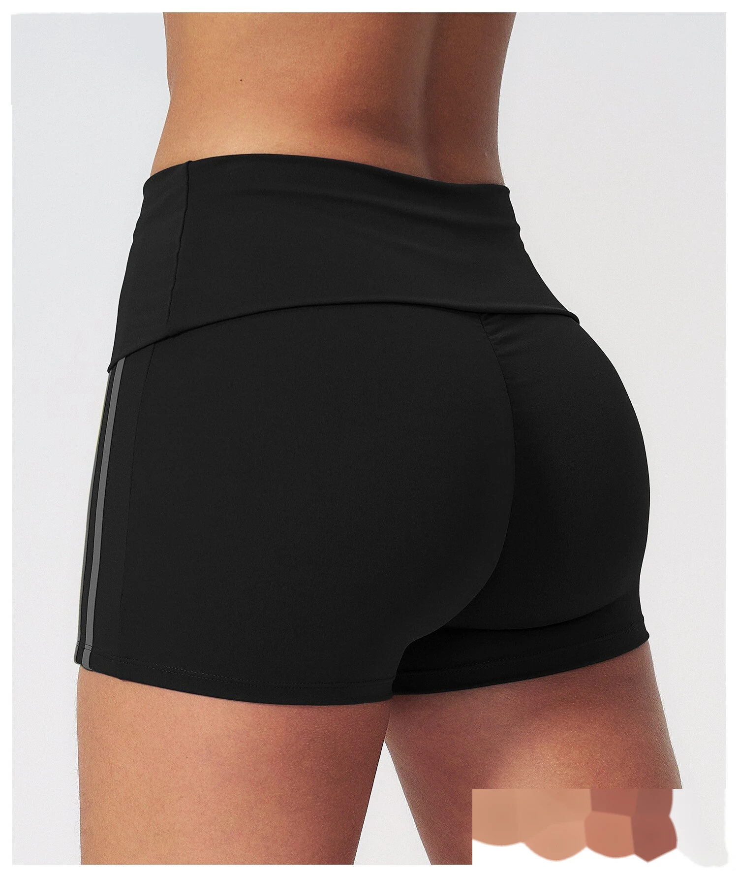 Custom European American Fitness Shorts, High Waist Roll Waist Peach Hip Elastic Naked Feel Tight Yoga Shorts For Women detail