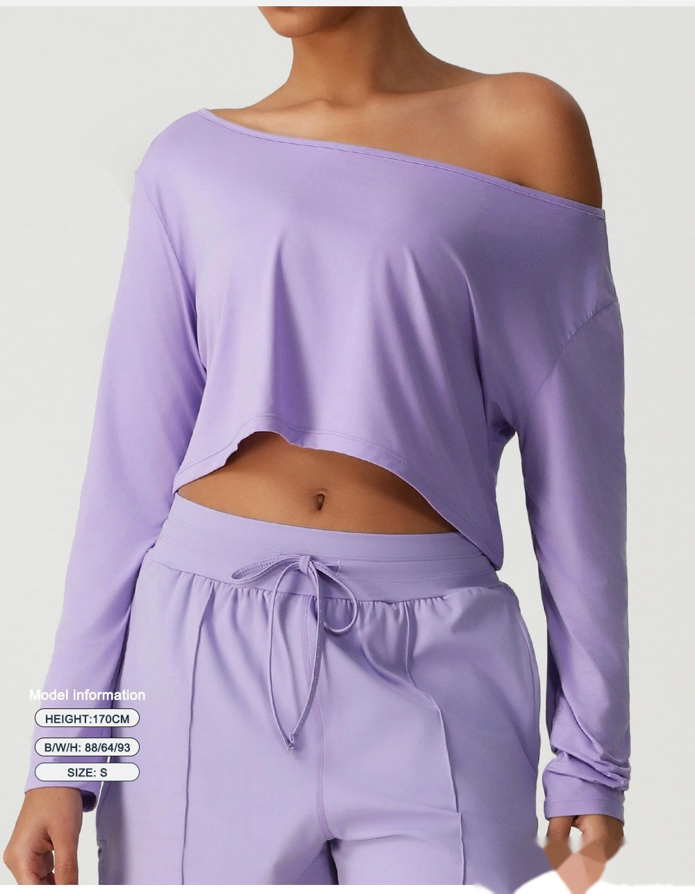 Customized diagonal shoulder long sleeve sports and leisure top high elastic loose T-shirt yoga fitness suit detail
