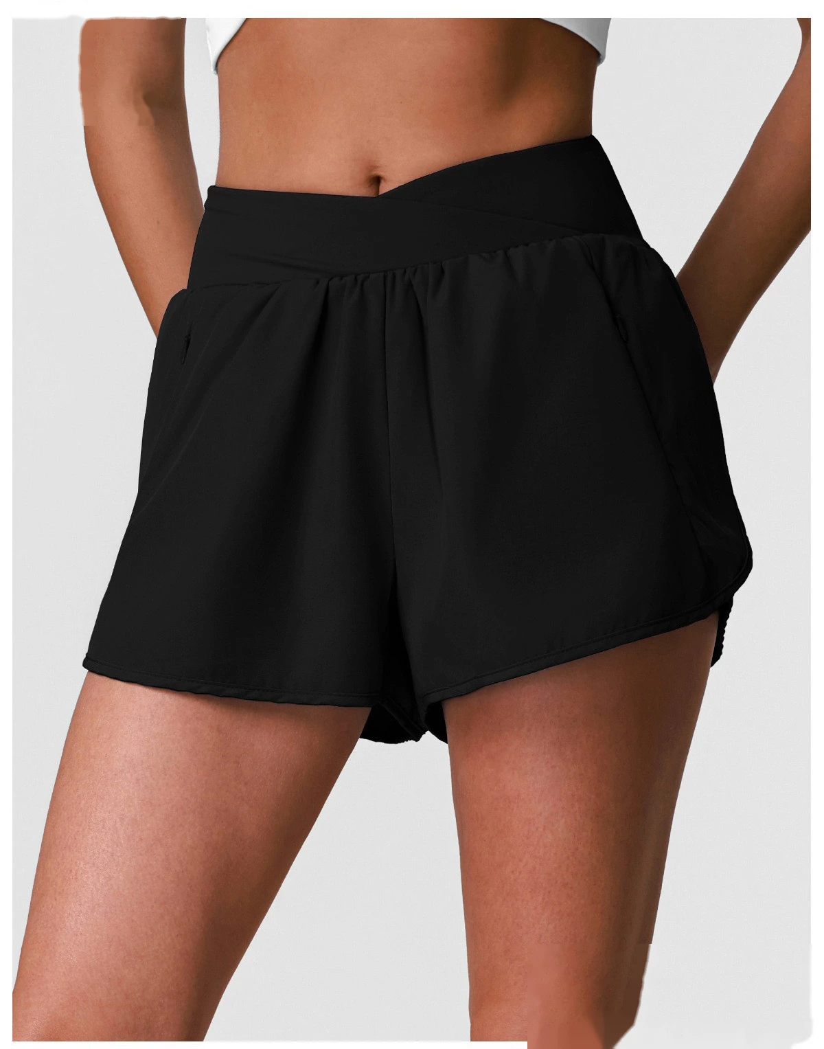 Summer Breathable Quick Dry Sports Yoga Shorts, Cross Waist Loose Casual Training Running Fitness Shorts detail