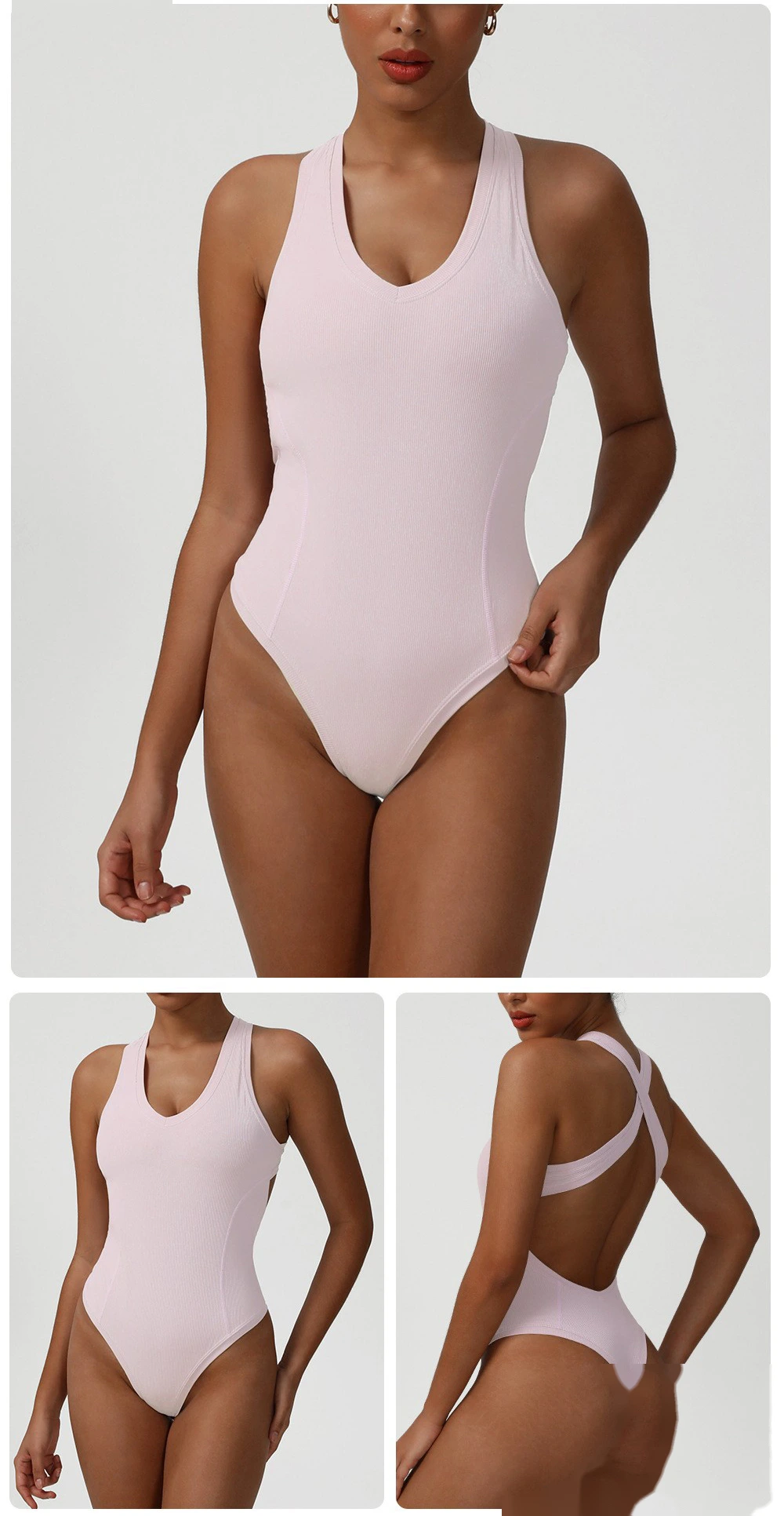 Cross-backless one-piece yoga clothes Europe and the United States tight fitness one-piece vest corset detail