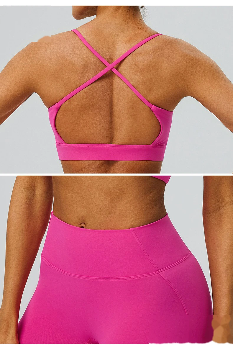 Custom Women’s Breathable Quick Dry Active Set Beauty Back Sports Bra High Waist Gym Shorts Fitness 2 Piece Outfit detail