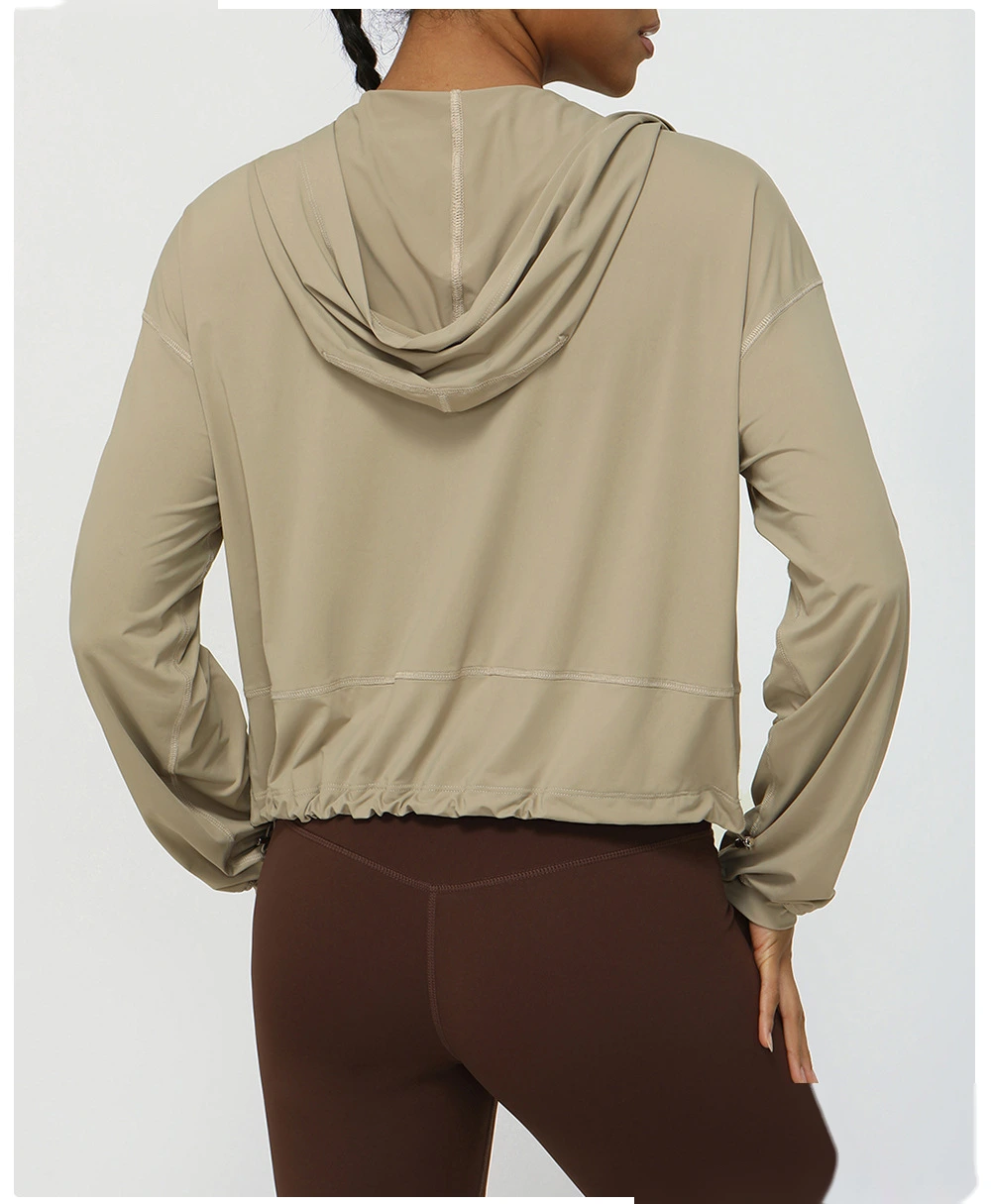 Custom autumn thin yoga clothing jacket quick-drying hooded fitness running sportswear jacket female detail