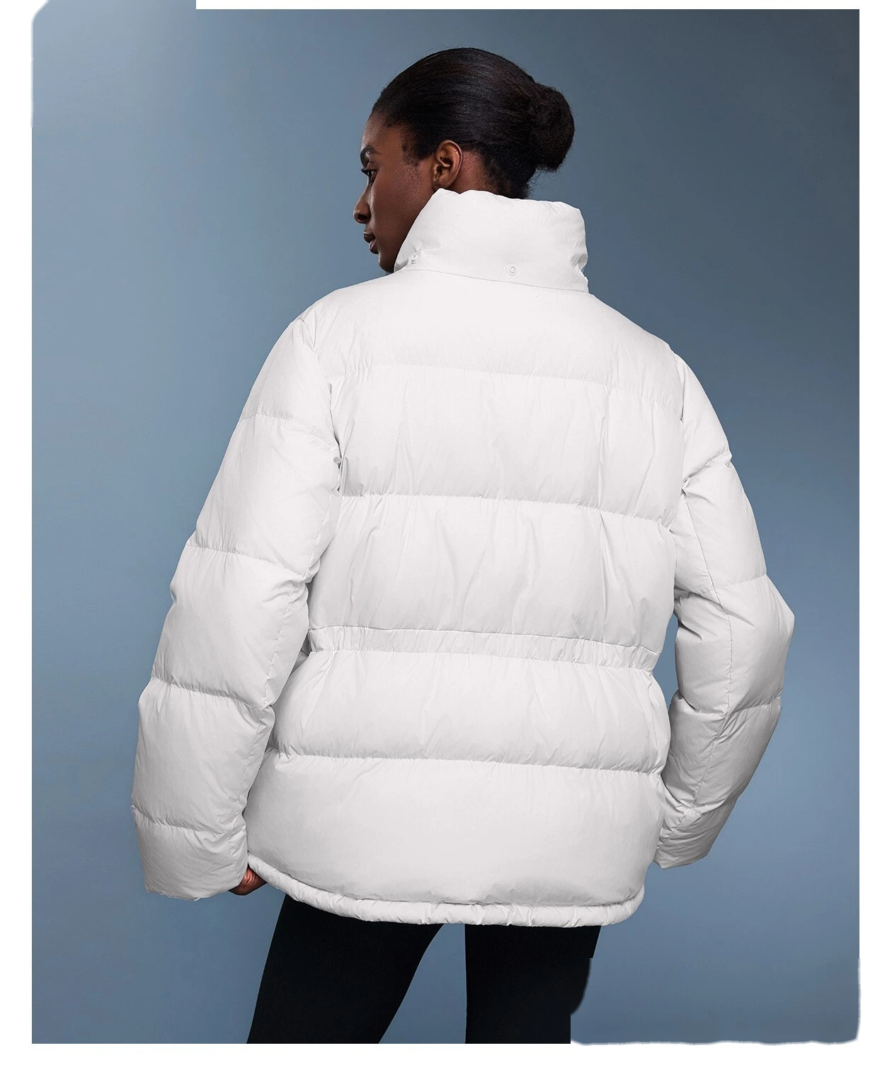 Customized new down jacket women waist drawstring hooded windproof warm bread coat in winter detail