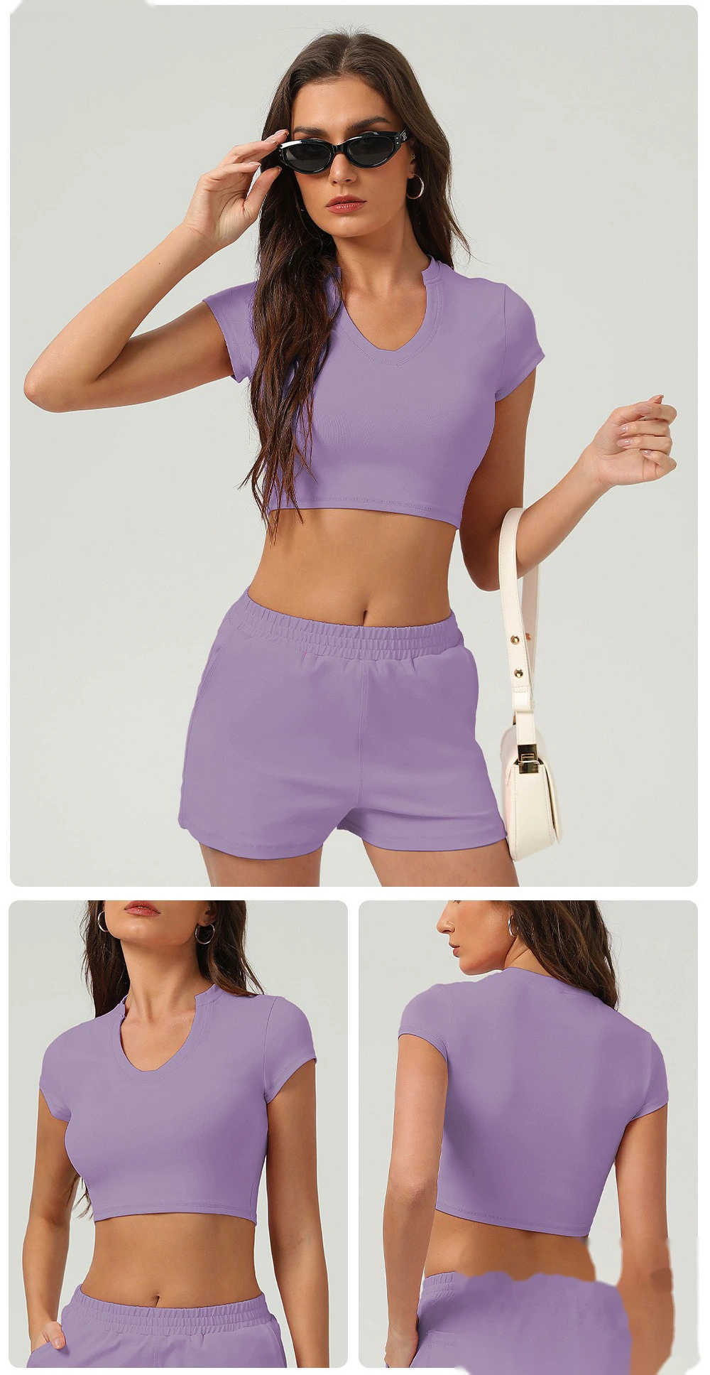 Yoga sports shirt female summer short sleeve high elastic tight yoga fitness T-shirt detail